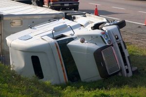 Truck on its side